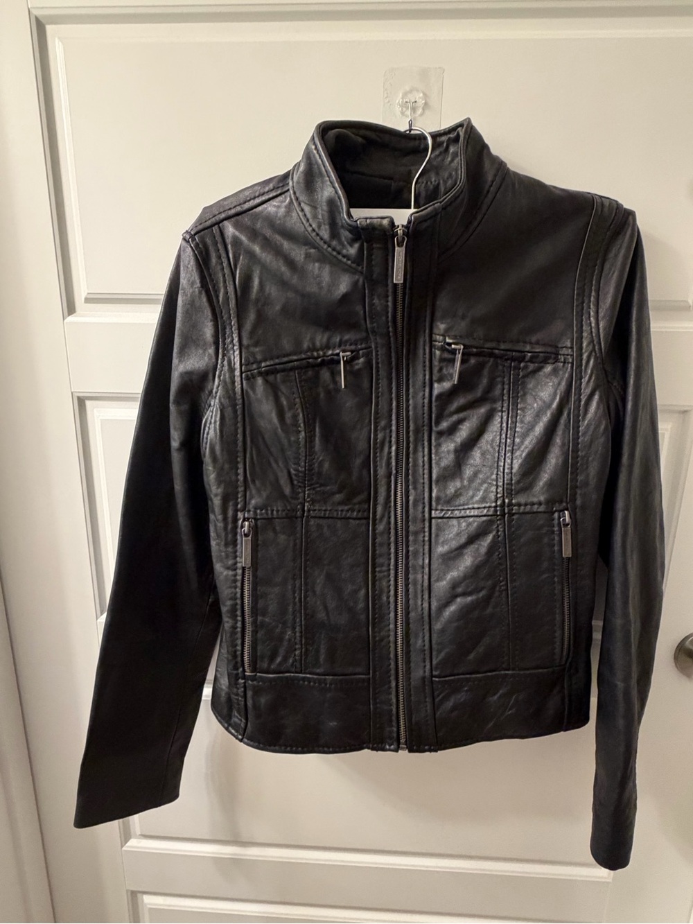 Michael Kors Black Leather Zip-Up Moto Jacket
